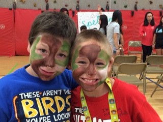 Two students show off their newly painted faces!